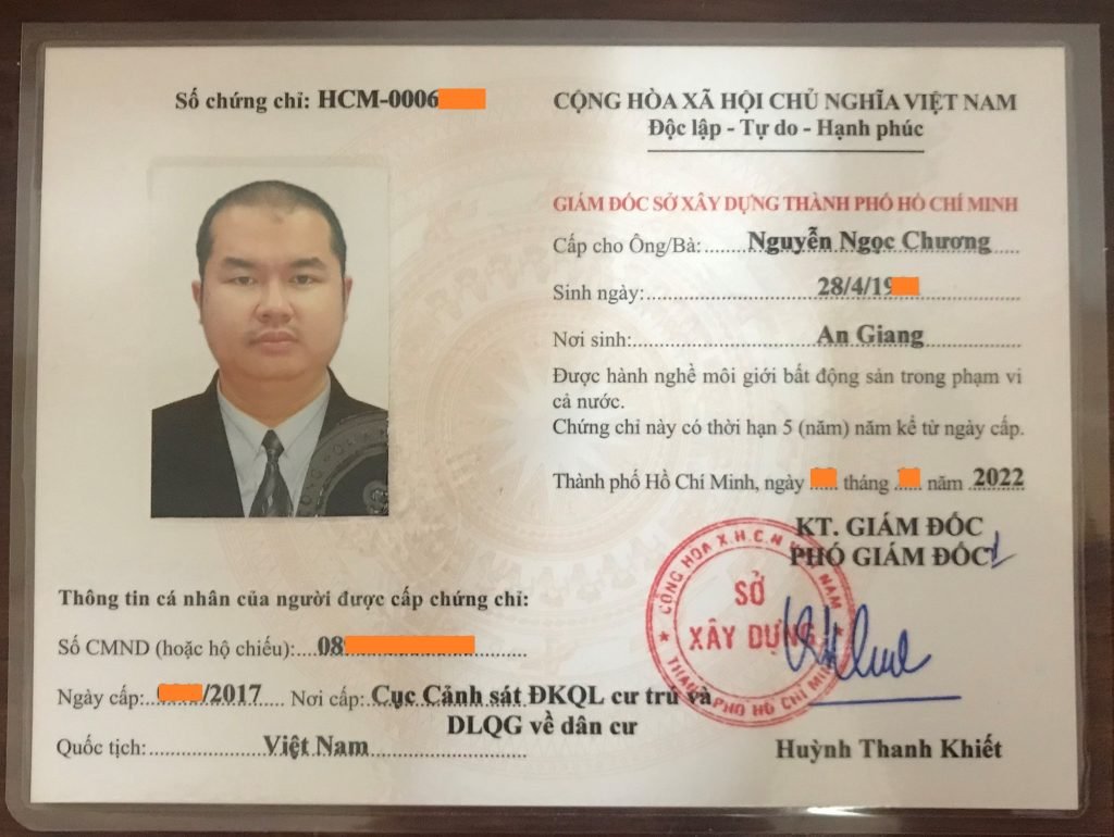 chung chi nghe moi gioi